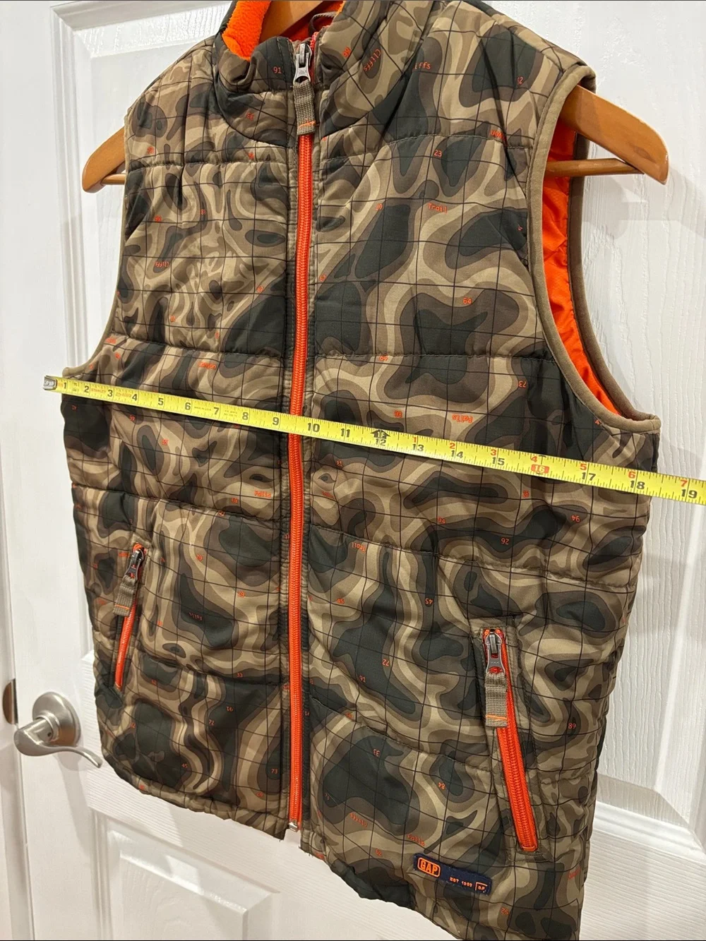 GAP Camouflage Puffer Vest with Bright Orange Trim